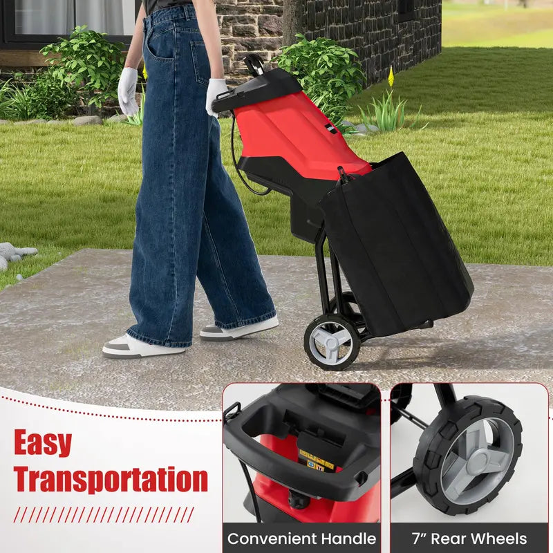 15-Amp Electric Wood Chipper &amp; Leaf Shredder ¨C Wheeled Mulcher with Safety Lock