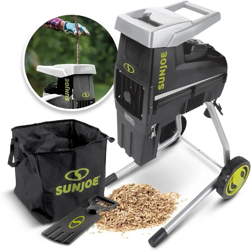 15-Amp Electric Wood Deburrer & Chopper ¨C 1.7¡å Max Cutting Diameter. Safety Hopper. Green Housing