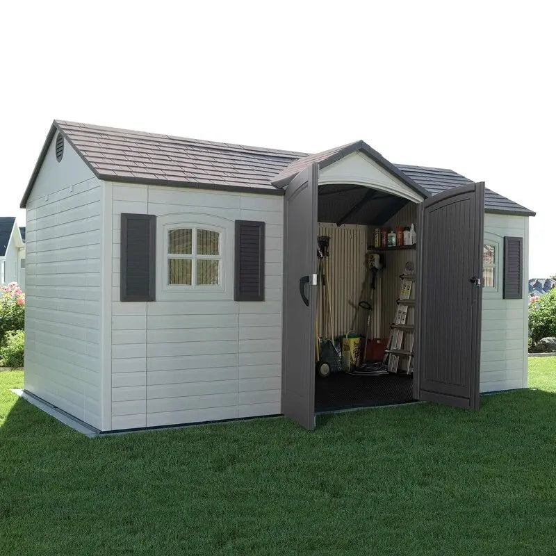 15 ft x 8 ft Double-Door Metal Storage Shed ¨C Freestanding Backyard Utility Structure