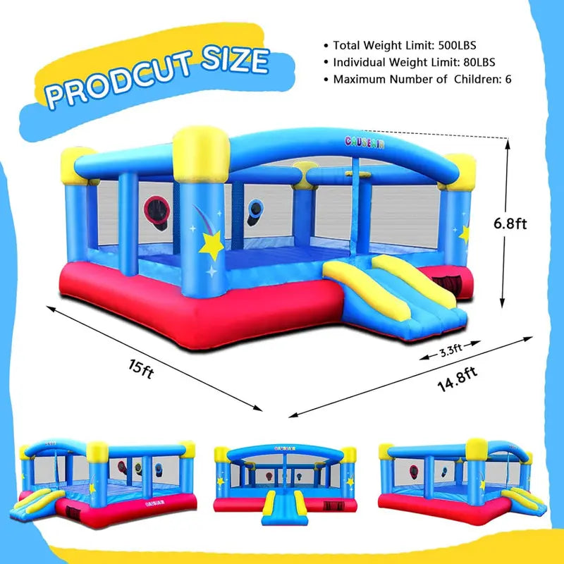 15′ x 14.8′ Inflatable Bounce House ¨C Dual Basketball Hoops. Reinforced PVC. Holds Up to 6 Kids