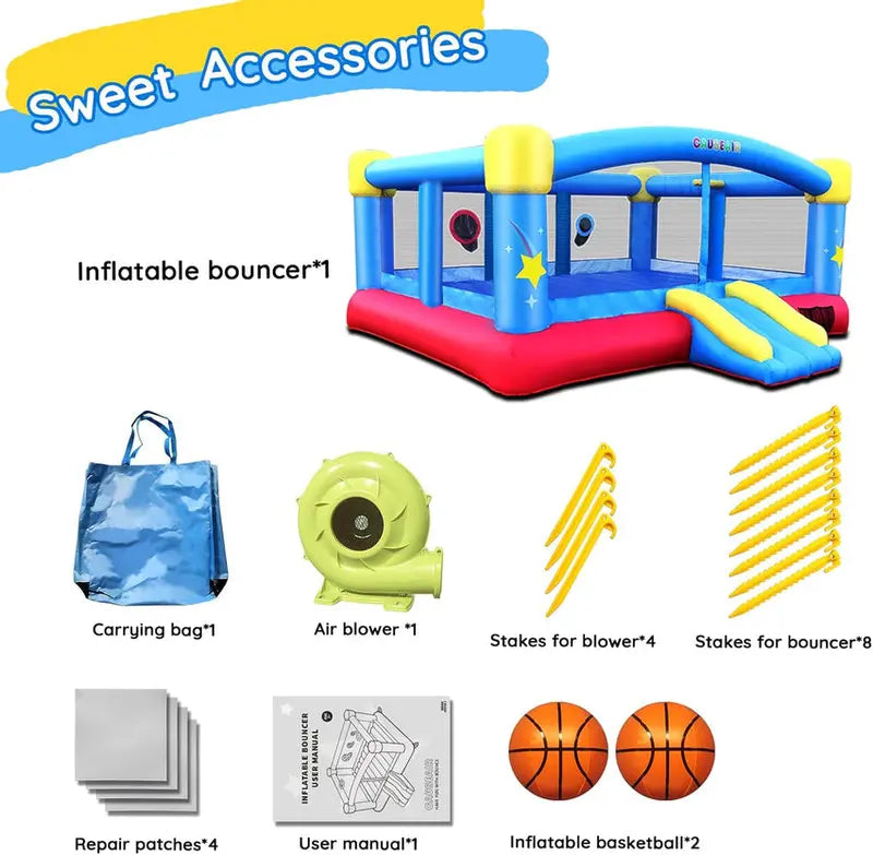 15′ x 14.8′ Inflatable Bounce House ¨C Dual Basketball Hoops. Reinforced PVC. Holds Up to 6 Kids