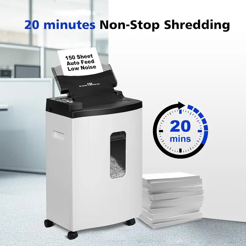 150-Sheet Micro-Cut Paper Shredder ¨C P-5 Security Level. 6-Gallon Bin. 20-Min Continuous Run &amp; Ultra-Quiet 55dB Operation
