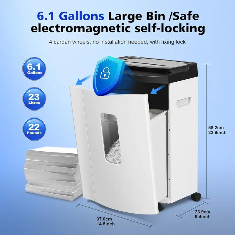 150-Sheet Micro-Cut Paper Shredder ¨C P-5 Security Level. 6-Gallon Bin. 20-Min Continuous Run &amp; Ultra-Quiet 55dB Operation