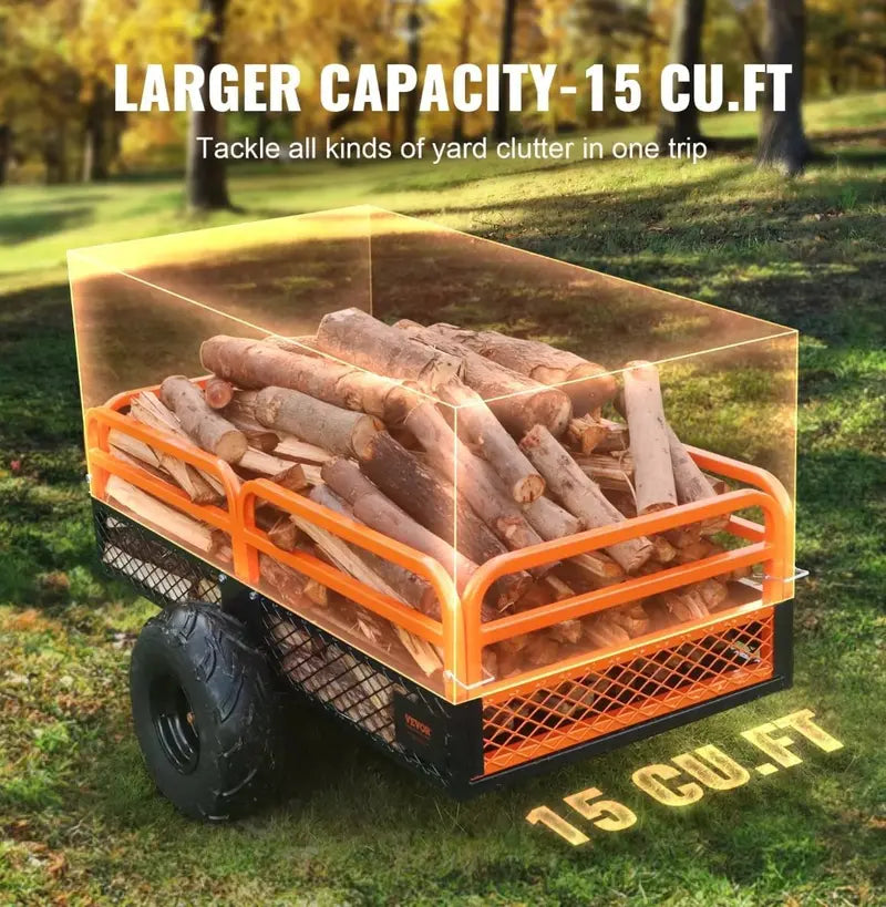 1500 LB Capacity ATV Dump Trailer ¨C Towable Garden Tractor Cart with Removable Sides (Model 127355)