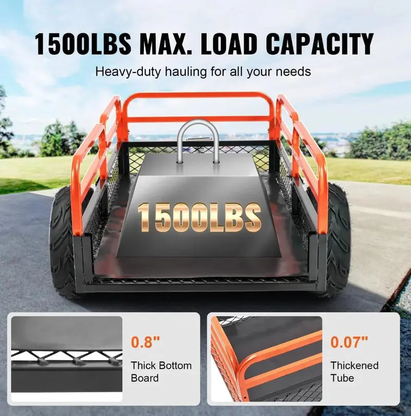 1500 LB Capacity ATV Dump Trailer ¨C Towable Garden Tractor Cart with Removable Sides (Model 127355)