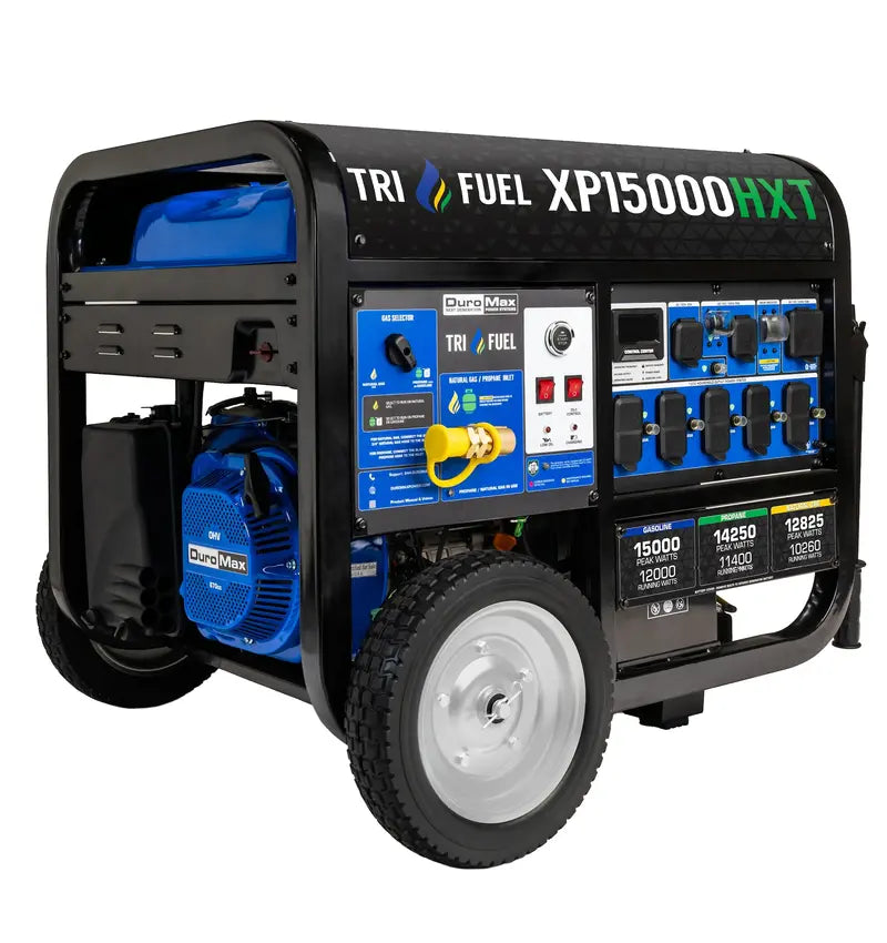 15.000-Watt Tri-Fuel Portable Generator ¨C Electric Start. Multi-Fuel Compatibility