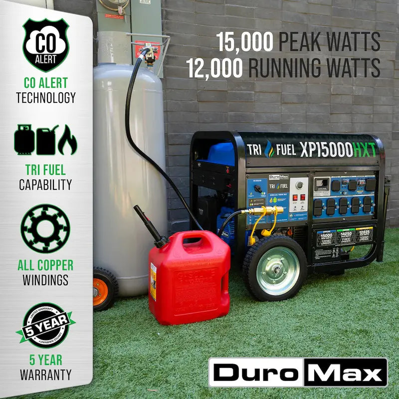 15.000-Watt Tri-Fuel Portable Generator ¨C Electric Start. Multi-Fuel Compatibility