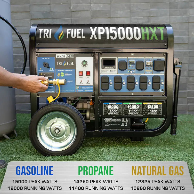 15.000-Watt Tri-Fuel Portable Generator ¨C Electric Start. Multi-Fuel Compatibility