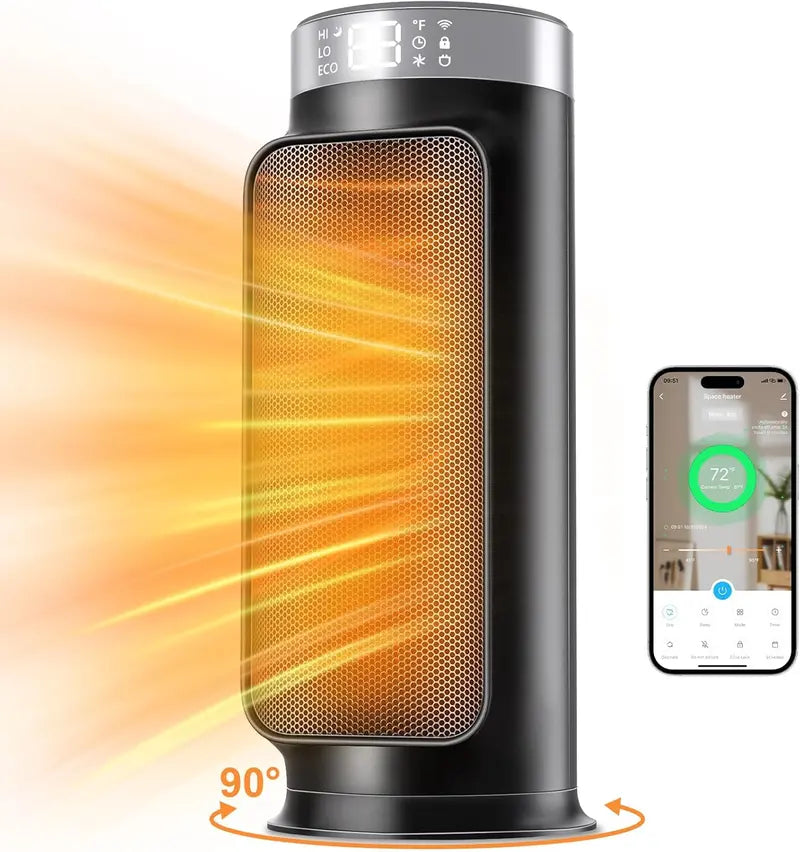 1500W Smart PTC Space Heater ¨C WiFi/App + Remote Control. Overheat &amp; Tip-Over Safety
