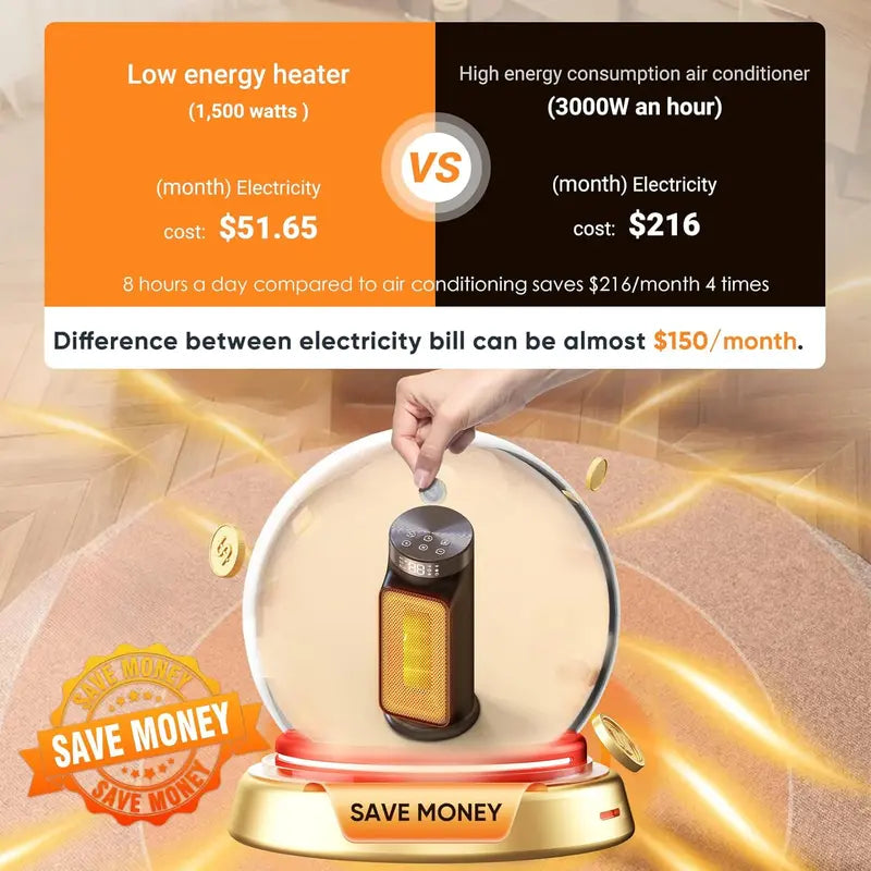 1500W Smart PTC Space Heater ¨C WiFi/App + Remote Control. Overheat &amp; Tip-Over Safety