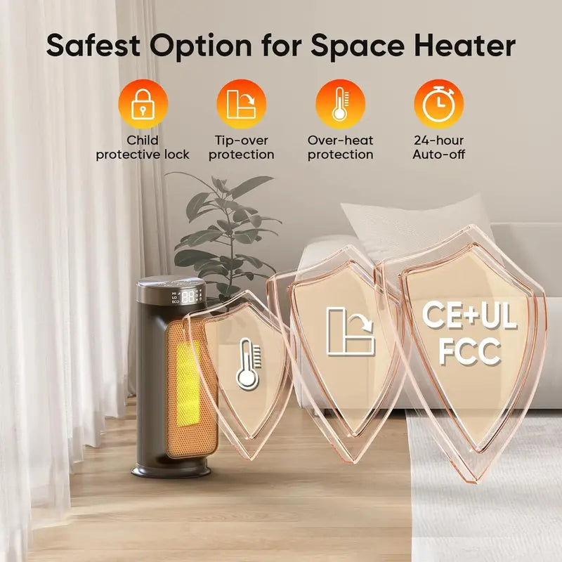 1500W Smart PTC Space Heater ¨C WiFi/App + Remote Control. Overheat &amp; Tip-Over Safety