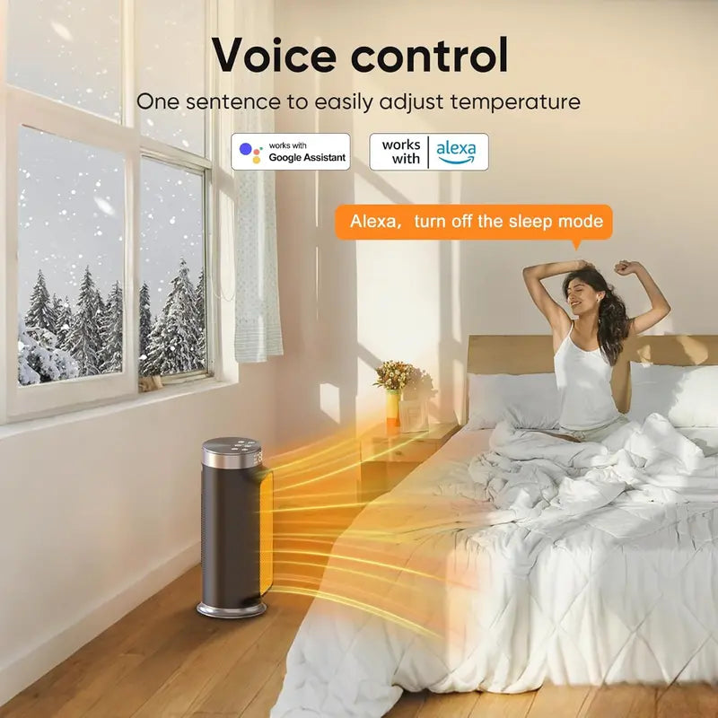1500W Smart PTC Space Heater ¨C WiFi/App + Remote Control. Overheat &amp; Tip-Over Safety