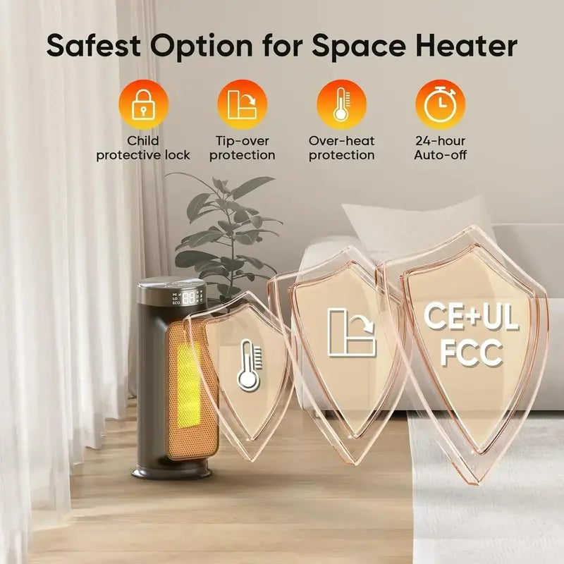 1500W Smart PTC Space Heater: WiFi-Enabled Indoor Heater with Remote. Thermostat &amp; Safety Shutoff