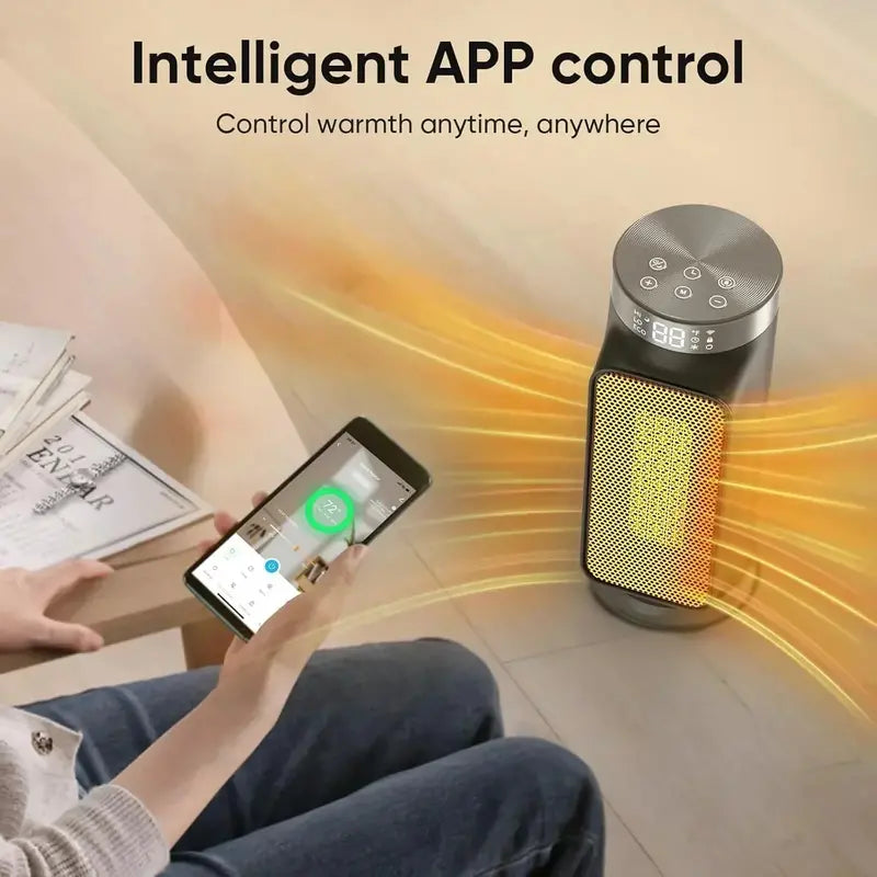 1500W Smart PTC Space Heater: WiFi-Enabled Indoor Heater with Remote. Thermostat &amp; Safety Shutoff