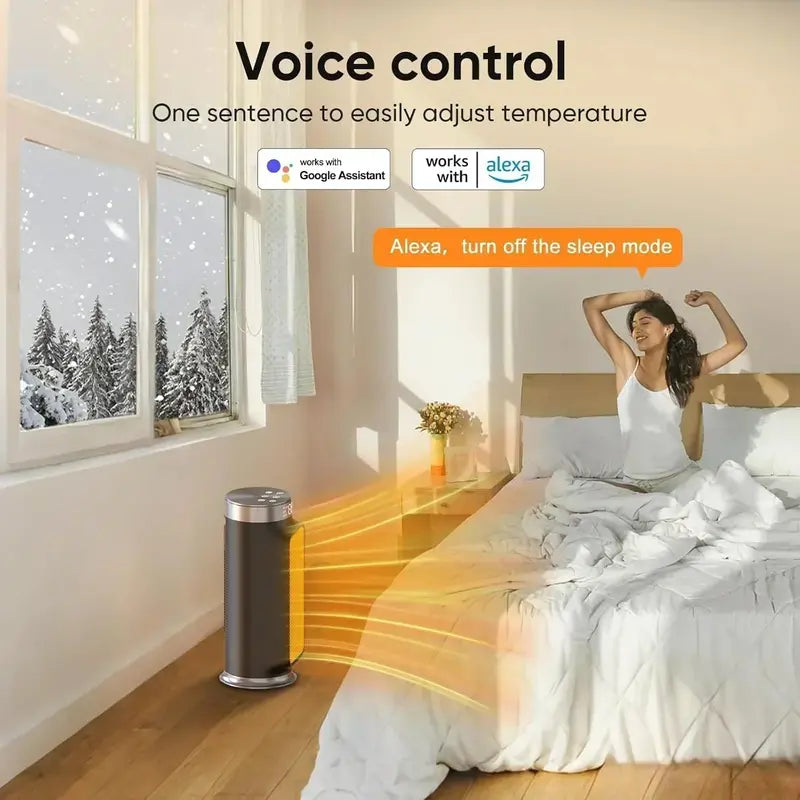 1500W Smart PTC Space Heater: WiFi-Enabled Indoor Heater with Remote. Thermostat &amp; Safety Shutoff
