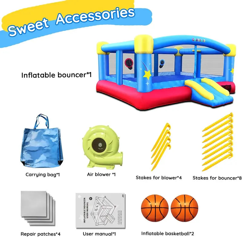 15ft x 14.8ft Inflatable Bounce House with Dual Basketball Hoops ¡ª Reinforced PVC. Holds Up to 6 Kids