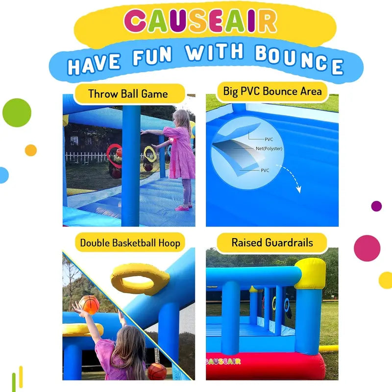 15ft x 14.8ft Inflatable Bounce House with Dual Basketball Hoops ¡ª Reinforced PVC. Holds Up to 6 Kids