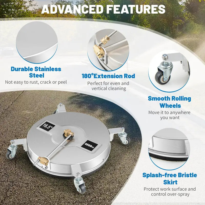 16.5-Inch Pressure Washer Surface Cleaner Attachment for Driveways. Decks &amp; Undercarriage Cleaning