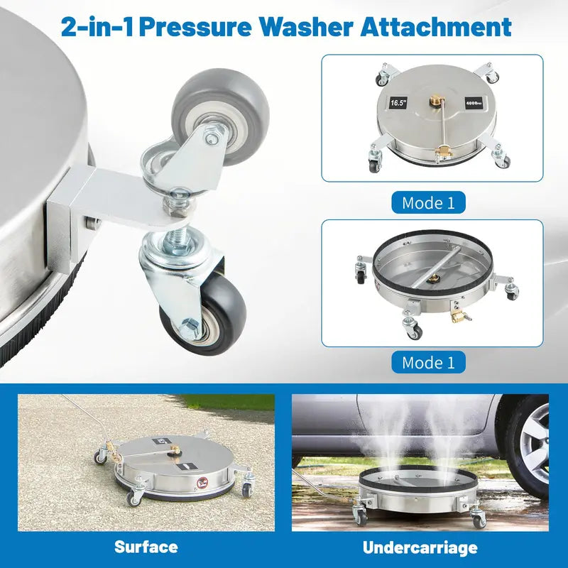 16.5-Inch Pressure Washer Surface Cleaner Attachment for Driveways. Decks &amp; Undercarriage Cleaning