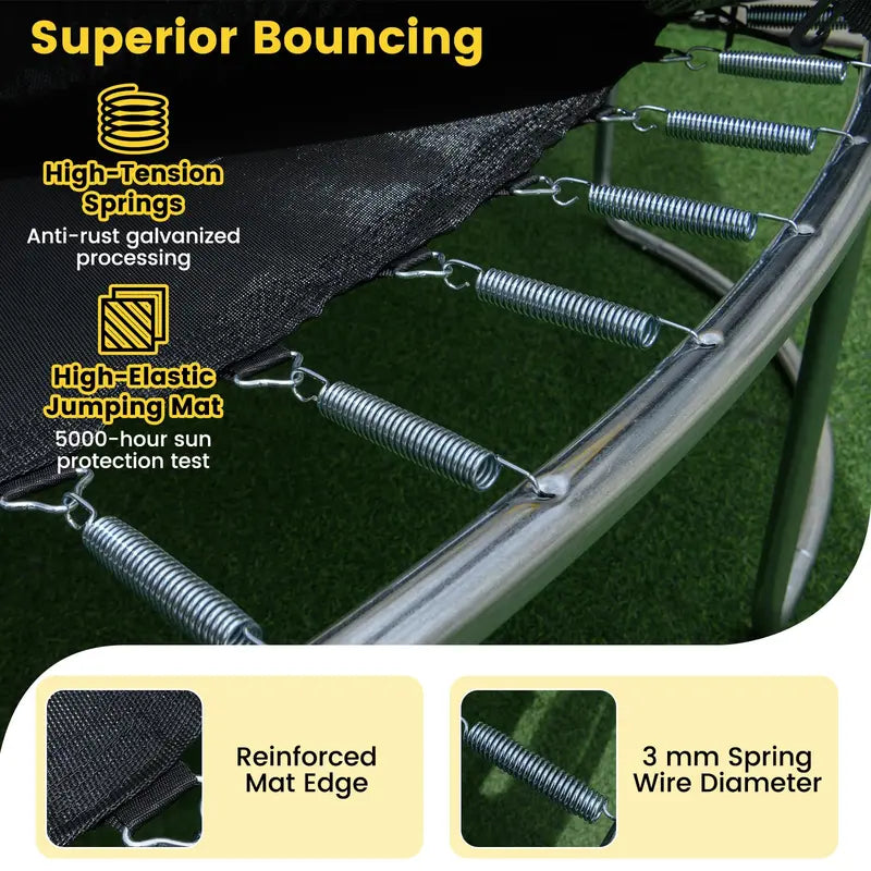 16-Foot ASTM-Certified Recreational Trampoline with Enclosure Net. Anti-Rust Frame. and Safety Ladder