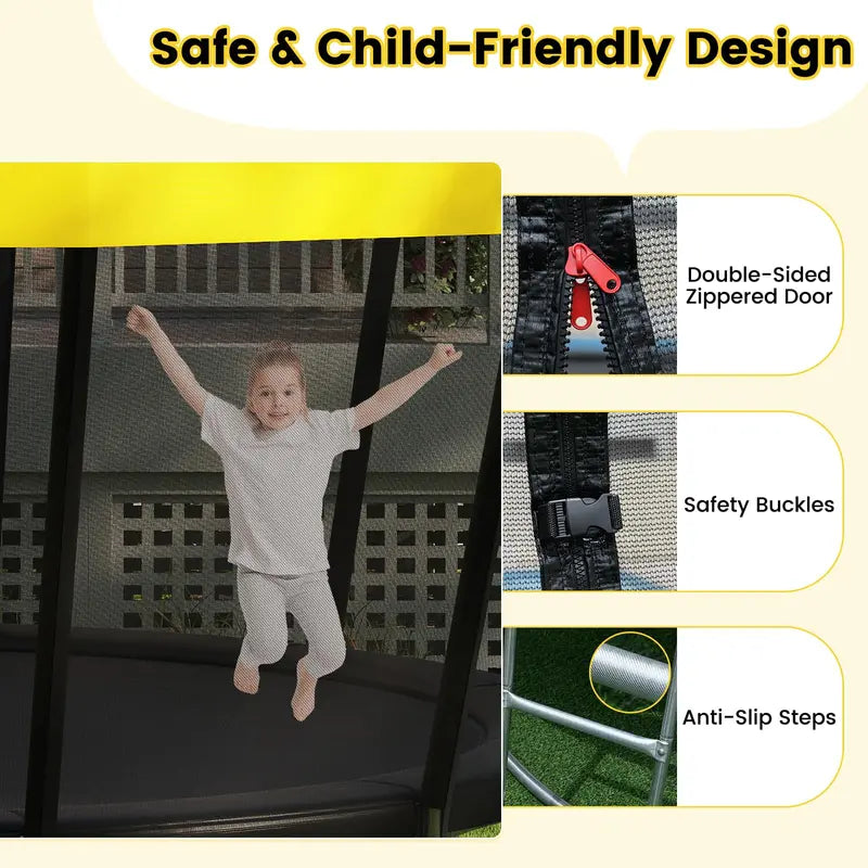 16-Foot ASTM-Certified Recreational Trampoline with Enclosure Net. Anti-Rust Frame. and Safety Ladder
