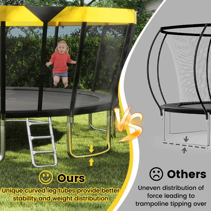 16-Foot ASTM-Certified Recreational Trampoline with Enclosure Net. Anti-Rust Frame. and Safety Ladder