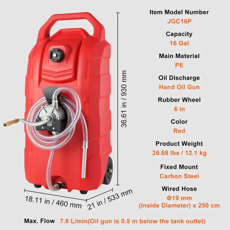 16-Gallon Portable Fuel Caddy ¨C 7.8 L/Min Flow Rate Gas Storage Tank