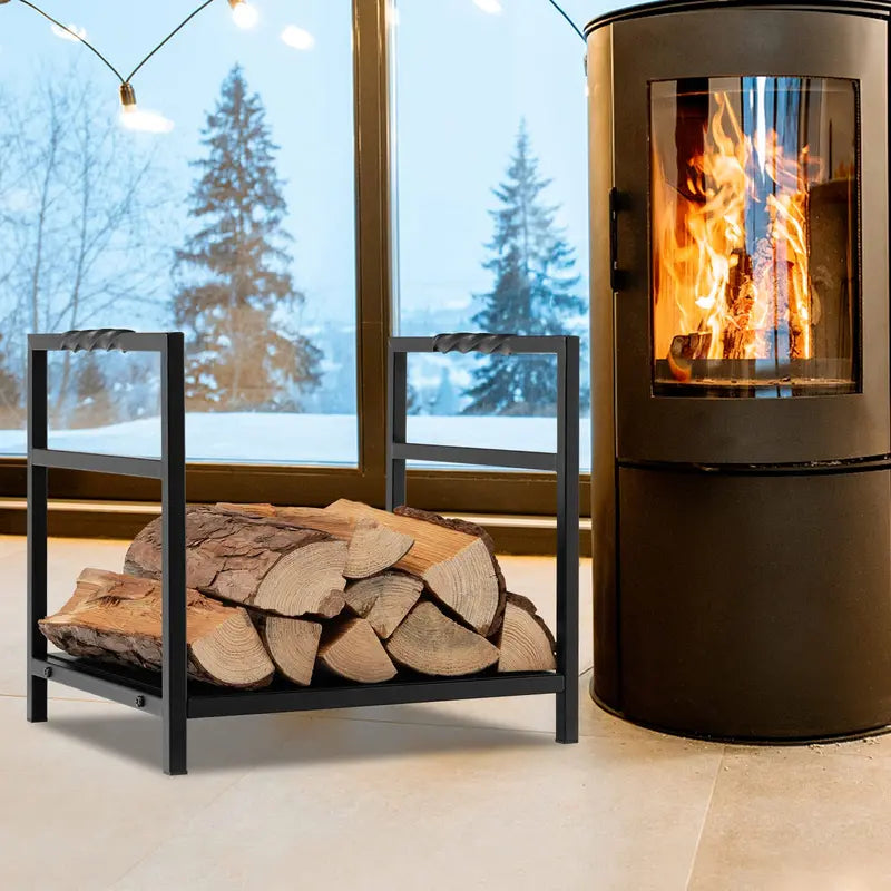 16-Inch Decorative Firewood Holder ¨C Indoor/Outdoor Log Rack with Ergonomic Handle &amp; Raised Base