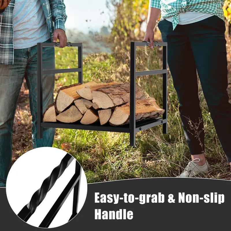 16-Inch Decorative Firewood Holder ¨C Indoor/Outdoor Log Rack with Ergonomic Handle &amp; Raised Base