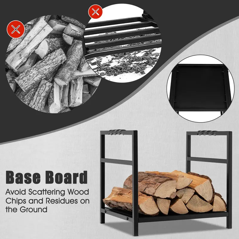 16-Inch Decorative Firewood Holder ¨C Indoor/Outdoor Log Rack with Ergonomic Handle &amp; Raised Base