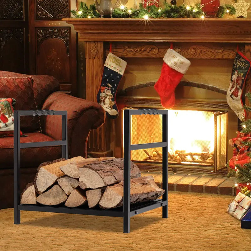 16-Inch Decorative Firewood Holder ¨C Indoor/Outdoor Log Rack with Ergonomic Handle &amp; Raised Base