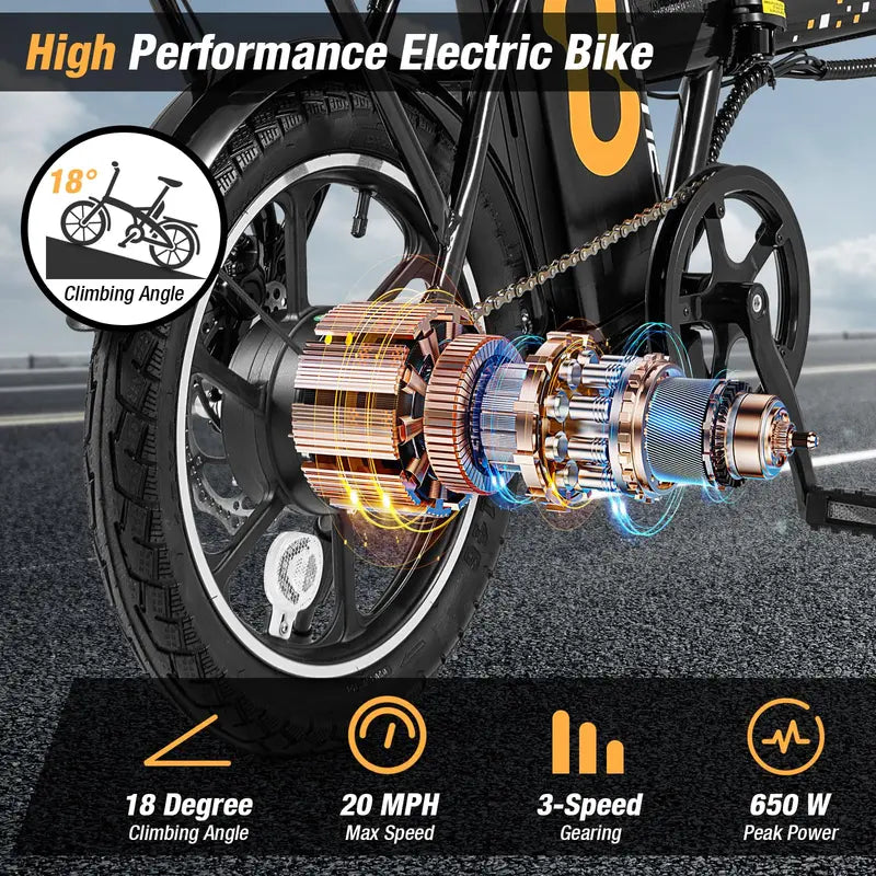 16-Inch Folding Electric Bike ¨C 650W Brushless Motor. Removable 42V 10.4Ah Battery