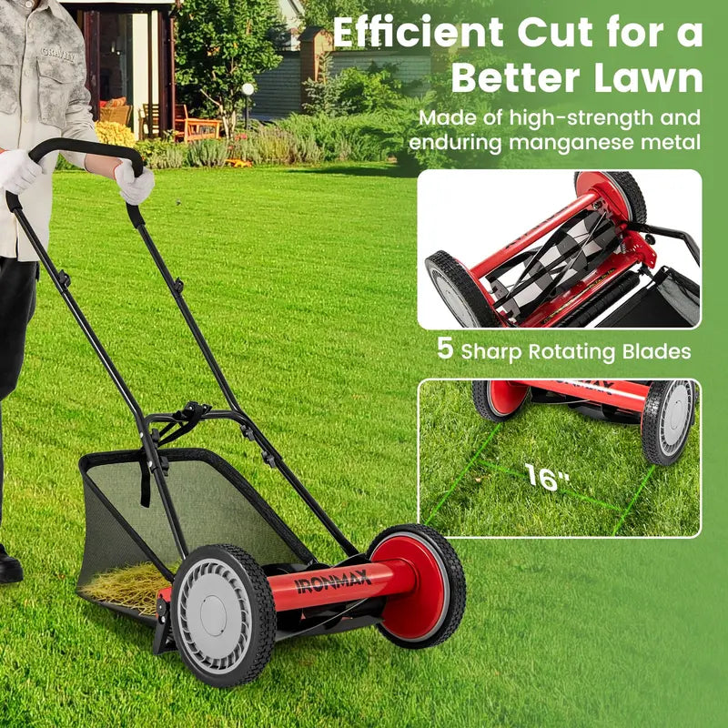 16-Inch Manual Push Reel Lawn Mower ¨C Eco-Friendly Yard Cutting Tool