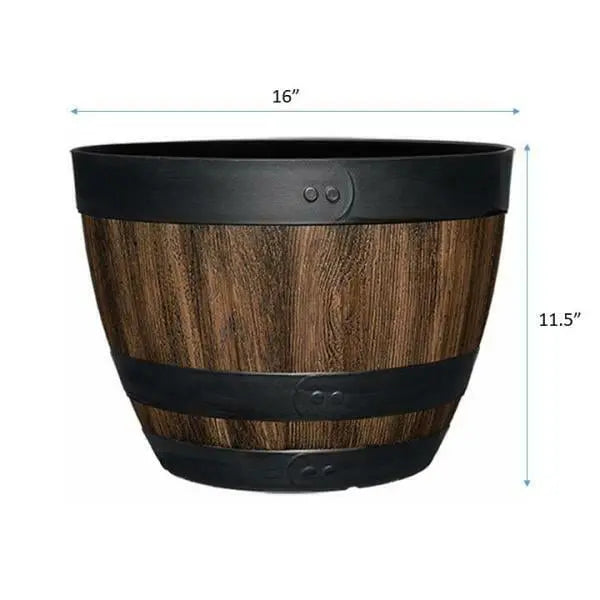 16 Inch Resin Barrel Planter Indoor Outdoor Garden Decor Large Flower Plant Pot