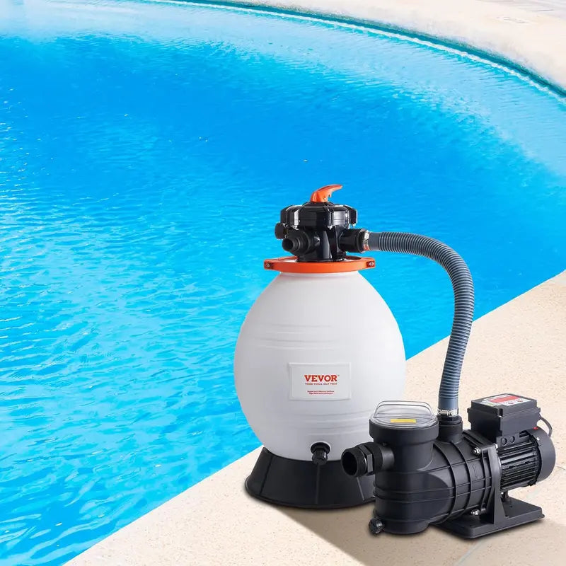 16-Inch Sand Filter Pump System ¨C 1 HP. 3500 L/min Pool Filtration Kit with 6-Way Valve
