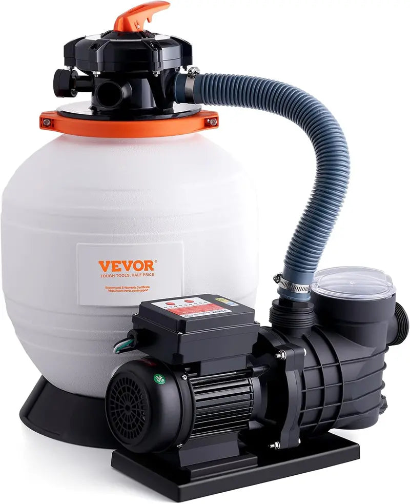 16-Inch Sand Filter Pump System ¨C 1 HP. 3500 L/min Pool Filtration Kit with 6-Way Valve