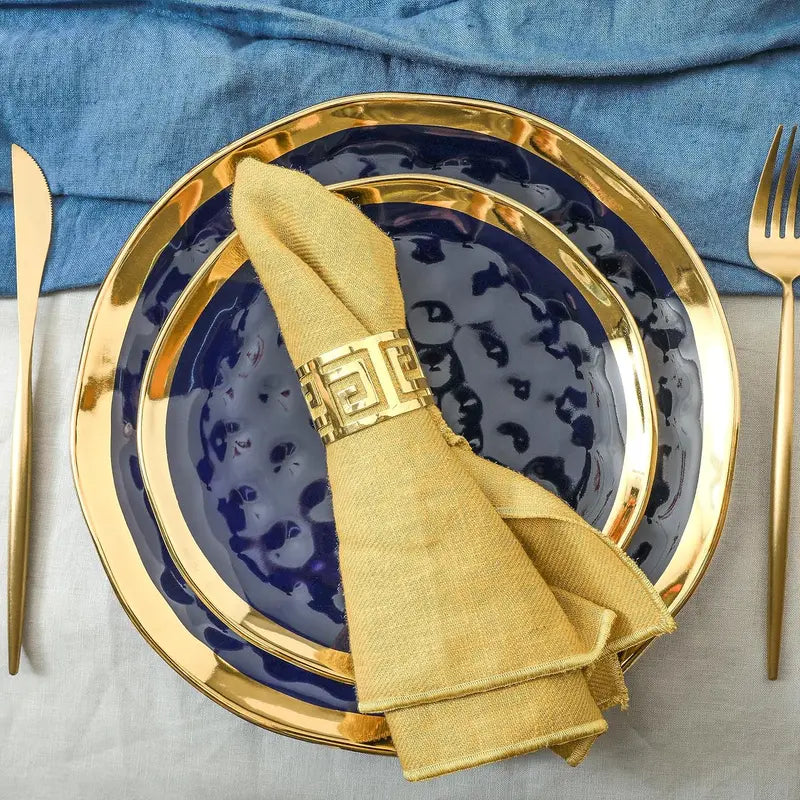 16-Piece Blue &amp; Golden Rim Porcelain Dinnerware Set. Service for 4