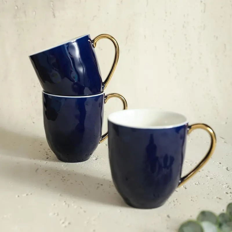 16-Piece Blue &amp; Golden Rim Porcelain Dinnerware Set. Service for 4