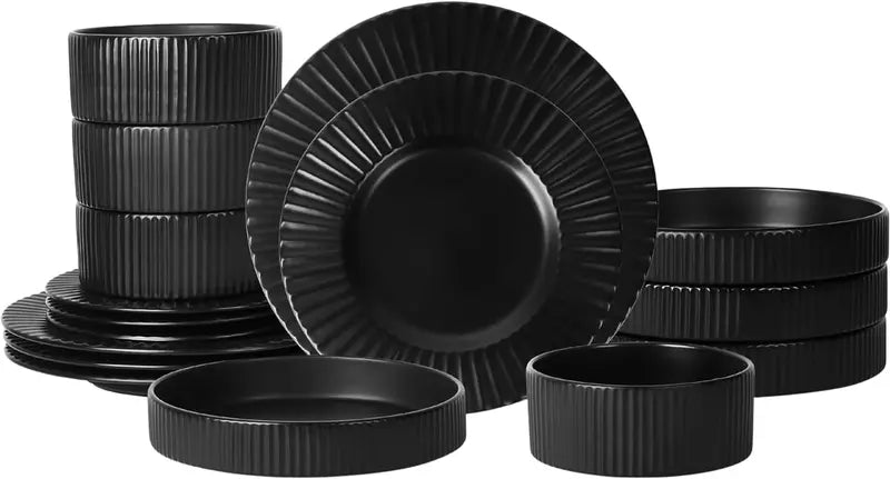 16-Piece Lusso Black Stoneware Dinnerware Set for 4