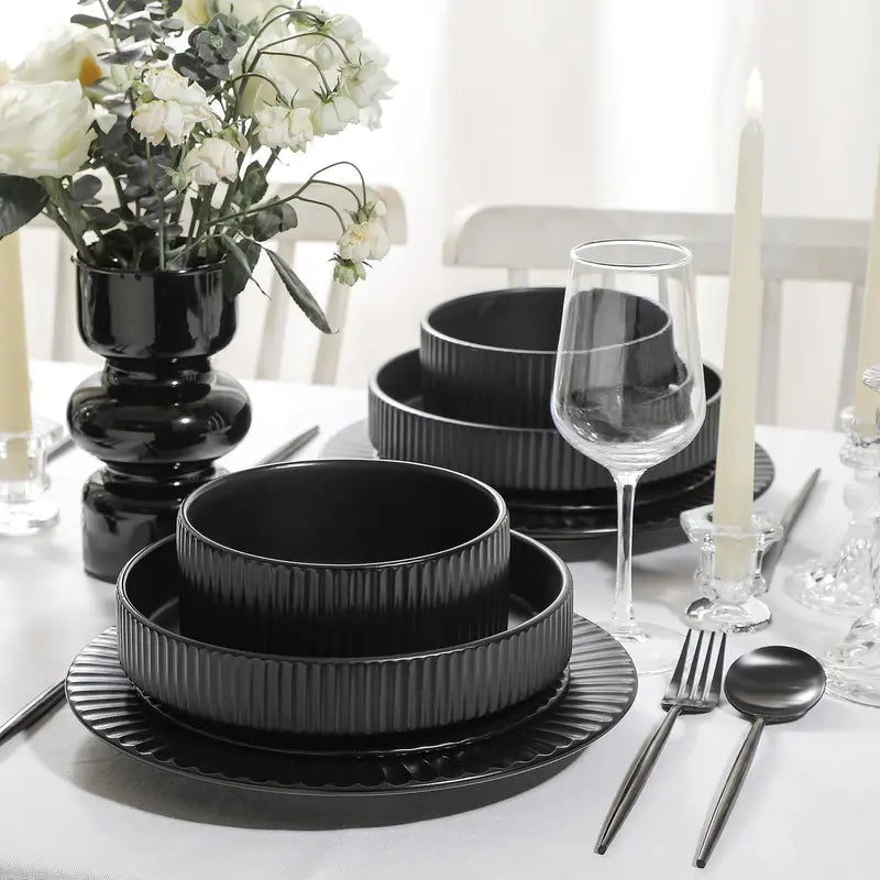 16-Piece Lusso Black Stoneware Dinnerware Set for 4