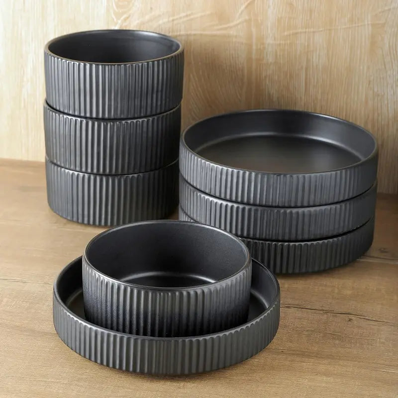16-Piece Lusso Black Stoneware Dinnerware Set for 4