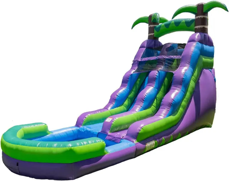 16′ Tropical Water Slide ¨C Inflatable Commercial-Grade Slide with Integrated Pool. Blower Included (Wet/Dry Use)
