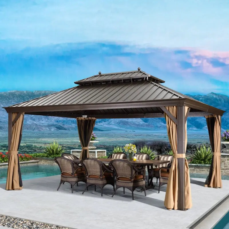 16′ x 12′ Premium Aluminum Patio Gazebo with Extended Coverage