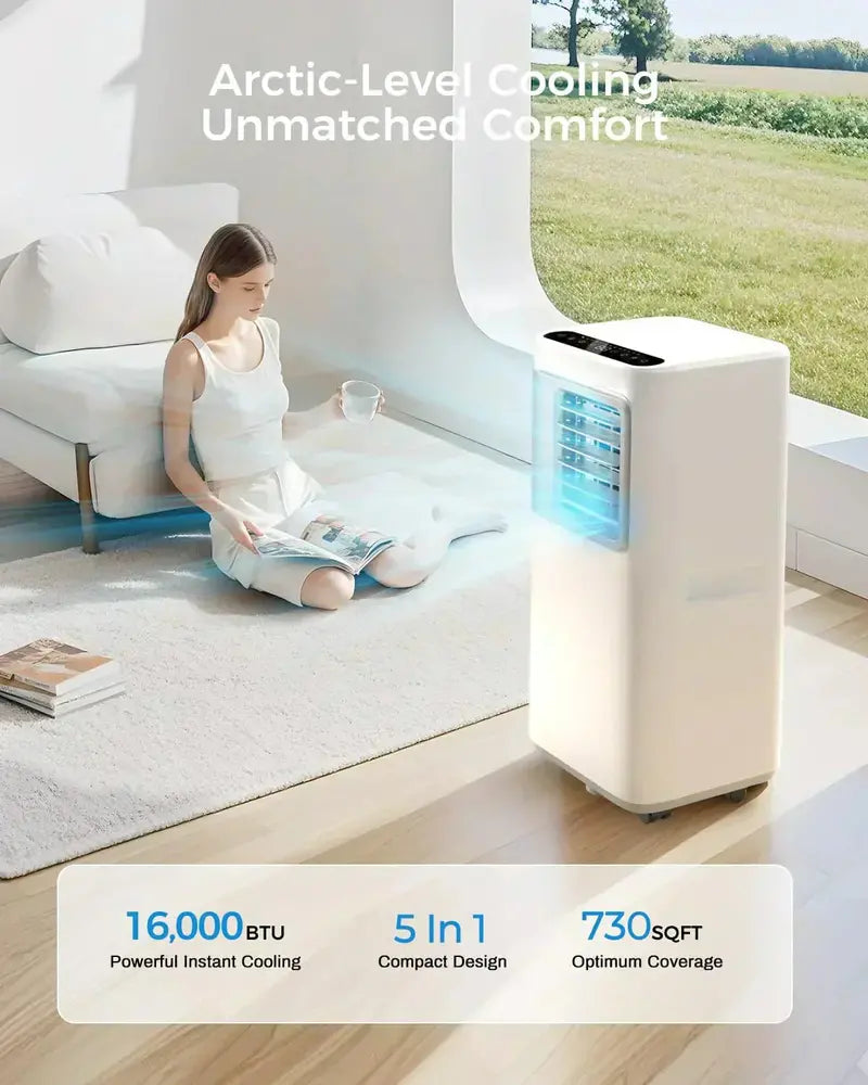 16.000 BTU Portable Smart Air Conditioner ¨C 5-in-1 WiFi-Capable Unit with App Control and Fan Mode