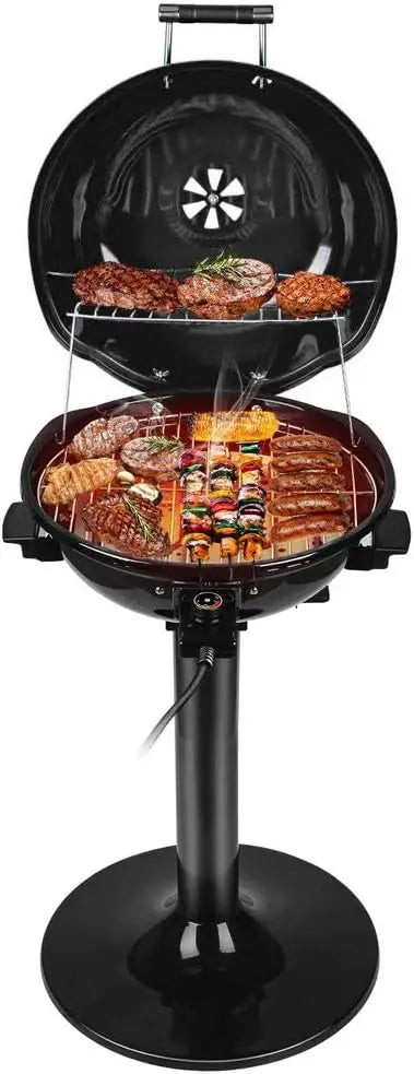 1600W Indoor/Outdoor Electric Barbecue Grill ¨C Portable. Double-Layer Design. Detachable Grilling Surface (Black)