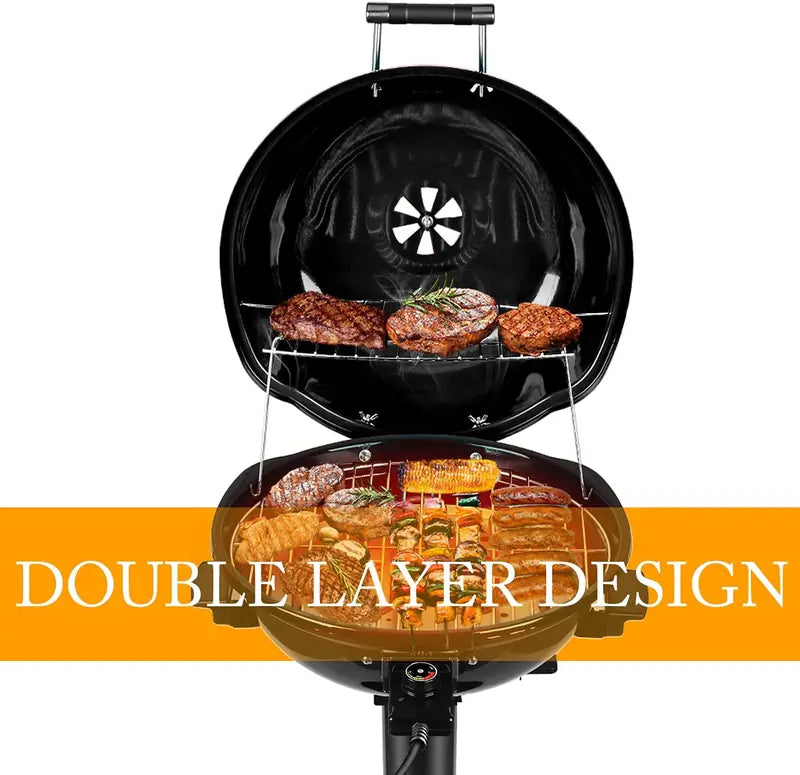 1600W Indoor/Outdoor Electric Barbecue Grill ¨C Portable. Double-Layer Design. Detachable Grilling Surface (Black)