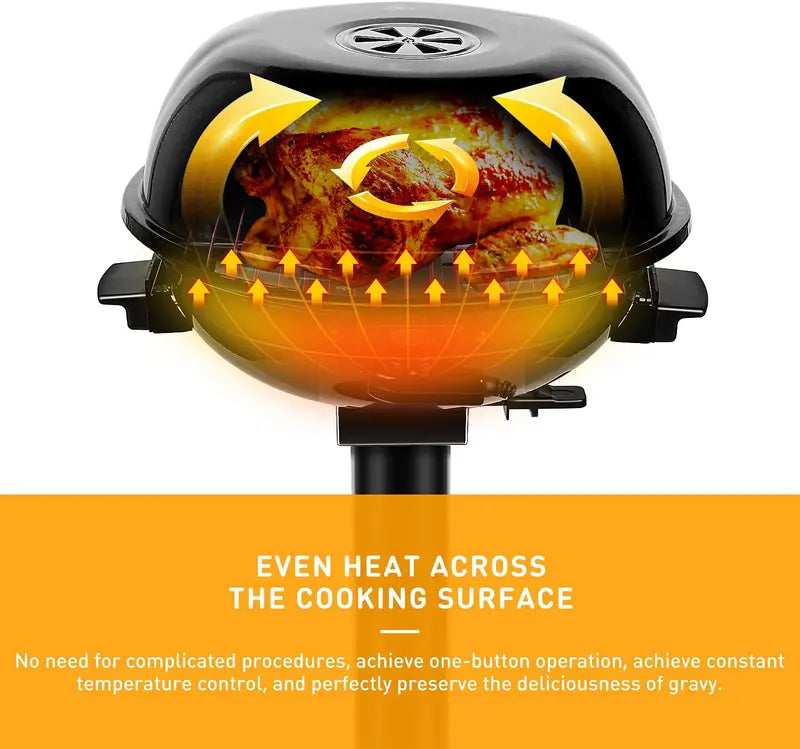 1600W Indoor/Outdoor Electric Barbecue Grill ¨C Portable. Double-Layer Design. Detachable Grilling Surface (Black)