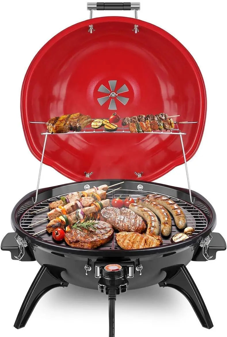 1600W Indoor/Outdoor Electric Barbecue Grill ¨C Portable. Double-Layer Design. Detachable Grilling Surface (Black)