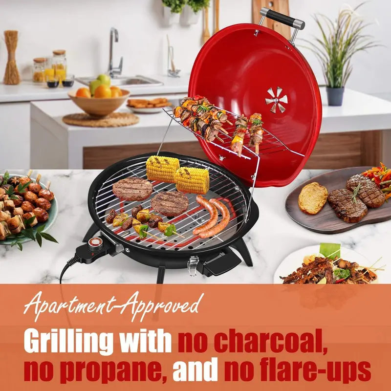 1600W Indoor/Outdoor Electric Barbecue Grill ¨C Portable. Double-Layer Design. Detachable Grilling Surface (Black)
