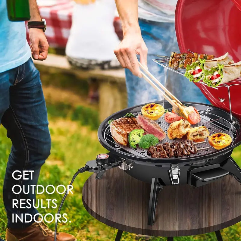 1600W Indoor/Outdoor Electric Barbecue Grill ¨C Portable. Double-Layer Design. Detachable Grilling Surface (Black)
